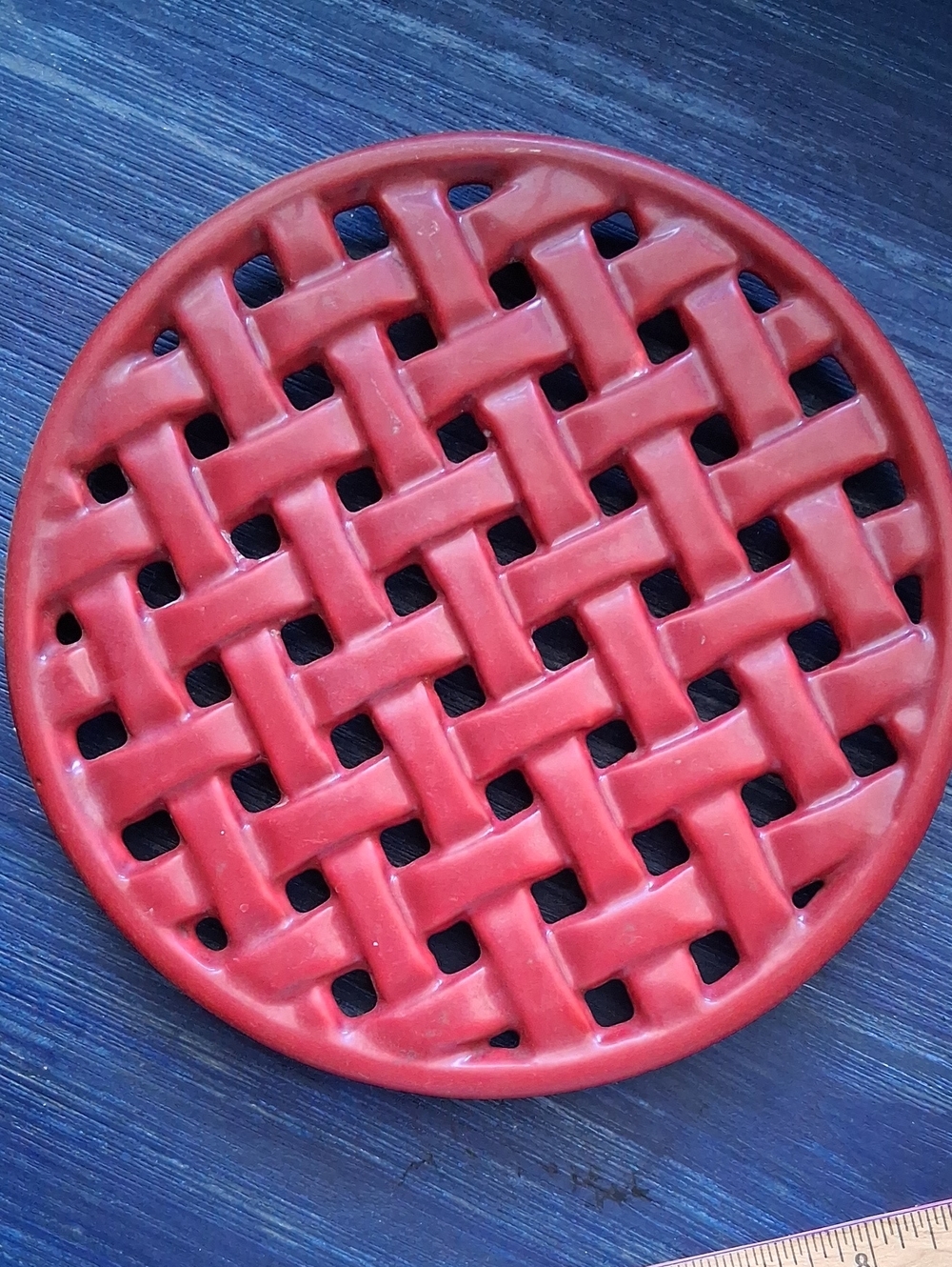 Red Cast Iron Lattice Trivet - Decorative Home Accent, 8"